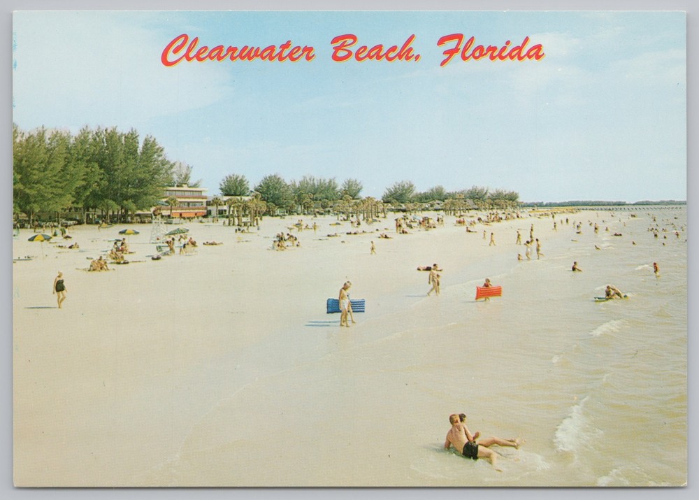 State View~Crowd On Clearwater Beach Florida~Continental Postcard