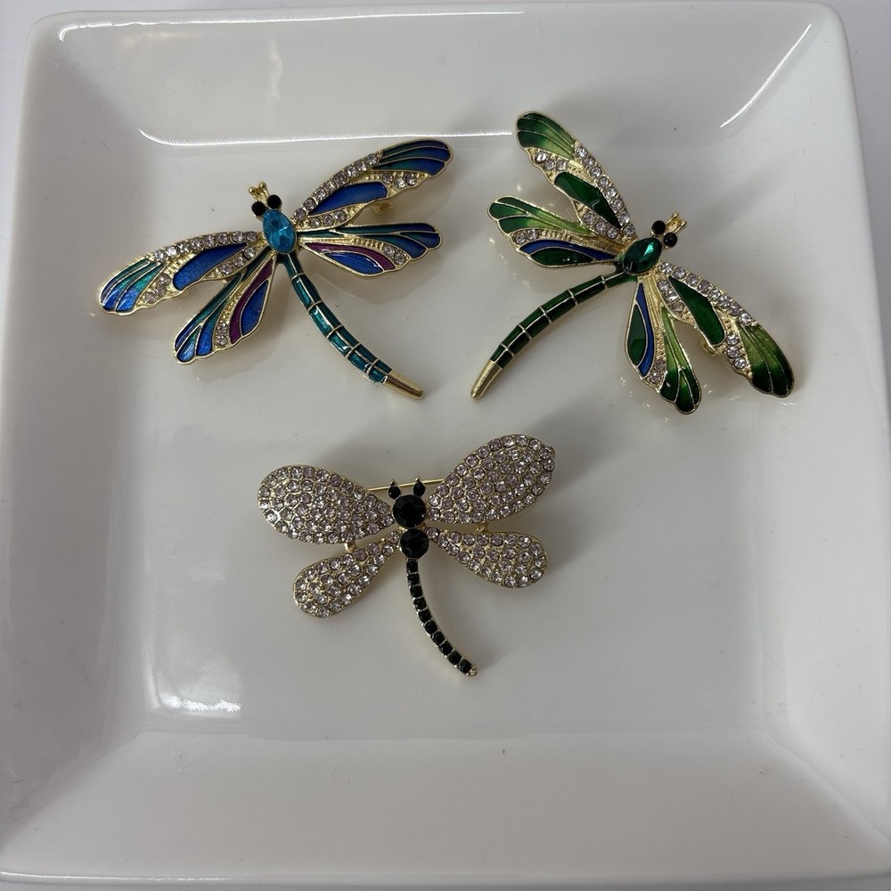 Enamel Rhinestone Dragonfly Brooch Pin Lot of 3 Dragonflies Brooches