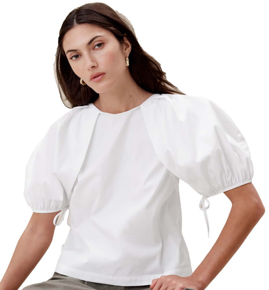 Banana Republic Poplin Shirt White Puff Sleeve Minimalist Cottage Blouse NWT 10