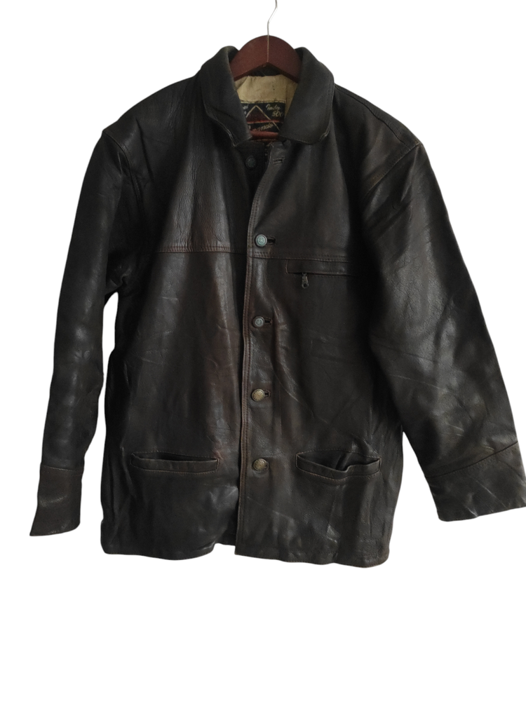 VTG Brando US Navy Classic Motorcycle Biker Real Leather Men Jacket Size L Brown