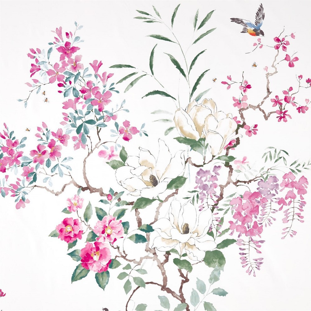 Sanderson Magnolia Blossom Leaf Curtain Fabric 2.7 Meters Floral Design