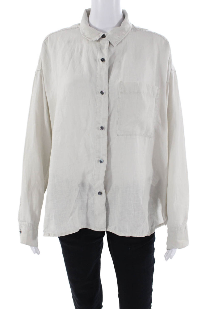 James Perse Womens Long Sleeve Button Front Collared Linen Shirt Beige Size 3Free Shipping in US $100+ Orders | $6.95 Orders Below