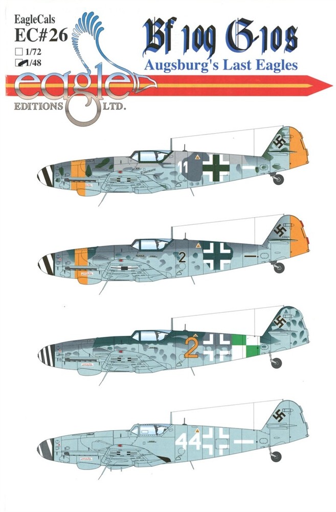 EAGLECALS DECALS EC#48-026 MESSERSCHMITT Bf109G-10 AUGSBURG'S LAST EAGLES WW2 JG