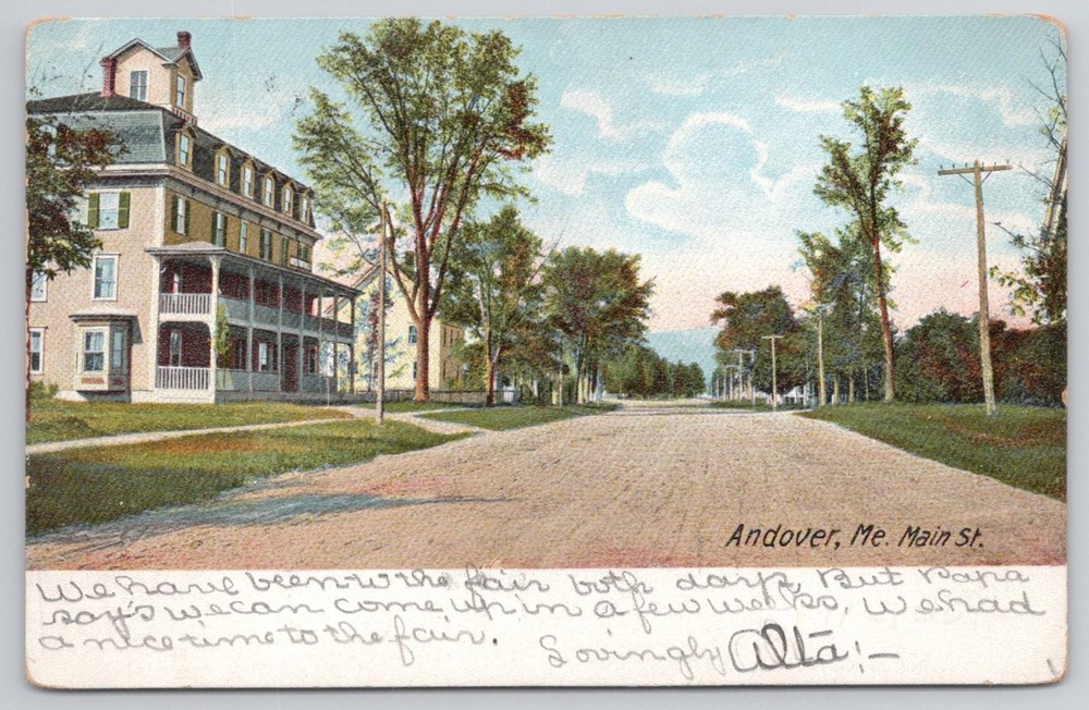 Andover, Maine Main Street 1909 Postcard - Hugh C. Leighton Co.
