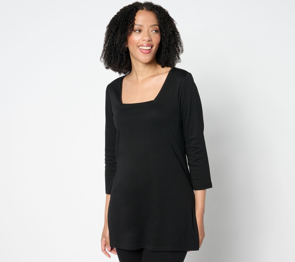 Isaac Mizrahi Live Women's Top Petite PXS Essentials Pima Cotton Black A655458