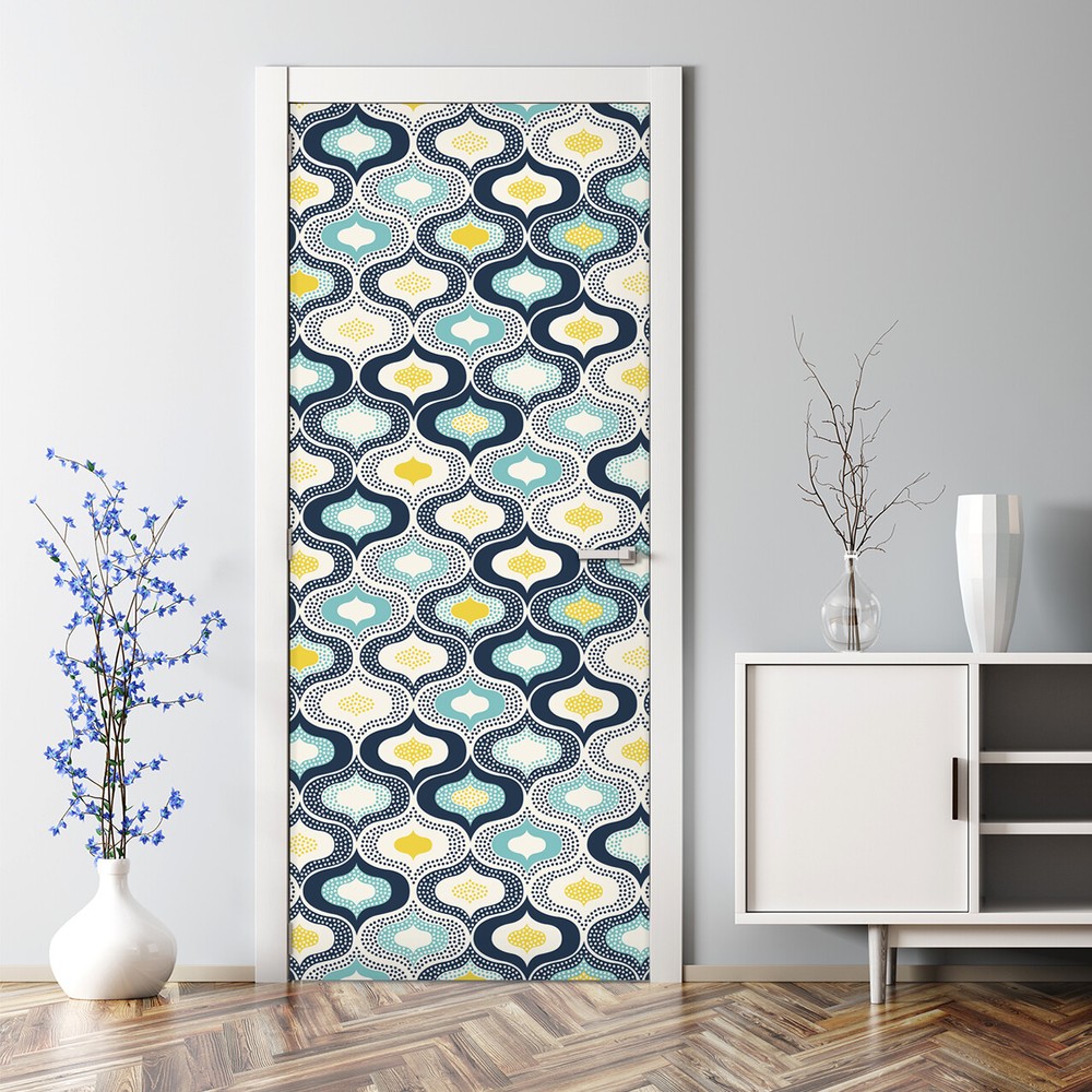Blue & Yellow Dots Doodle Bubble Free Reusable Door Decal Sticker