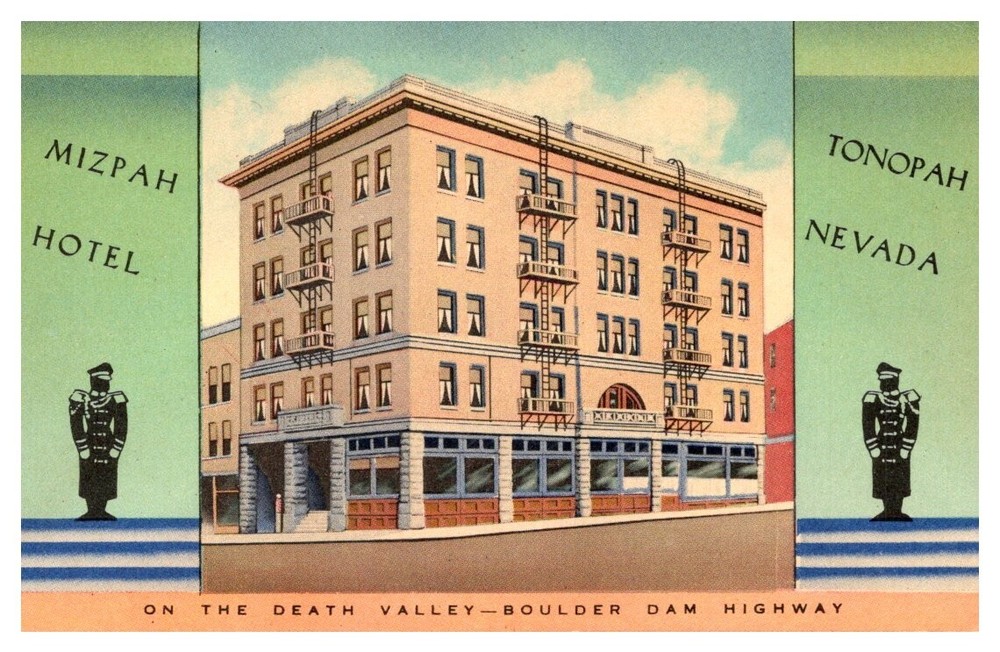 1930s Mizpah Hotel Elevation Street View Tonopah Nevada Vintage Postcard