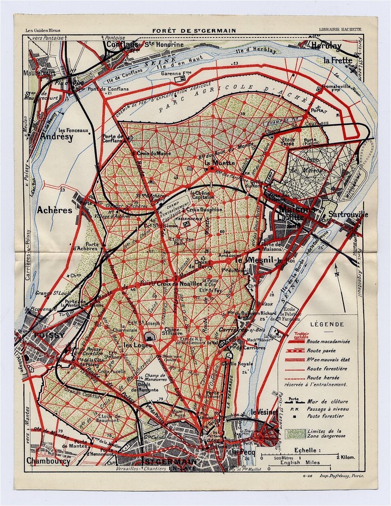 1927 Original Vintage Map Of Forest Of Saint-Germain-En-Laye Foret / France