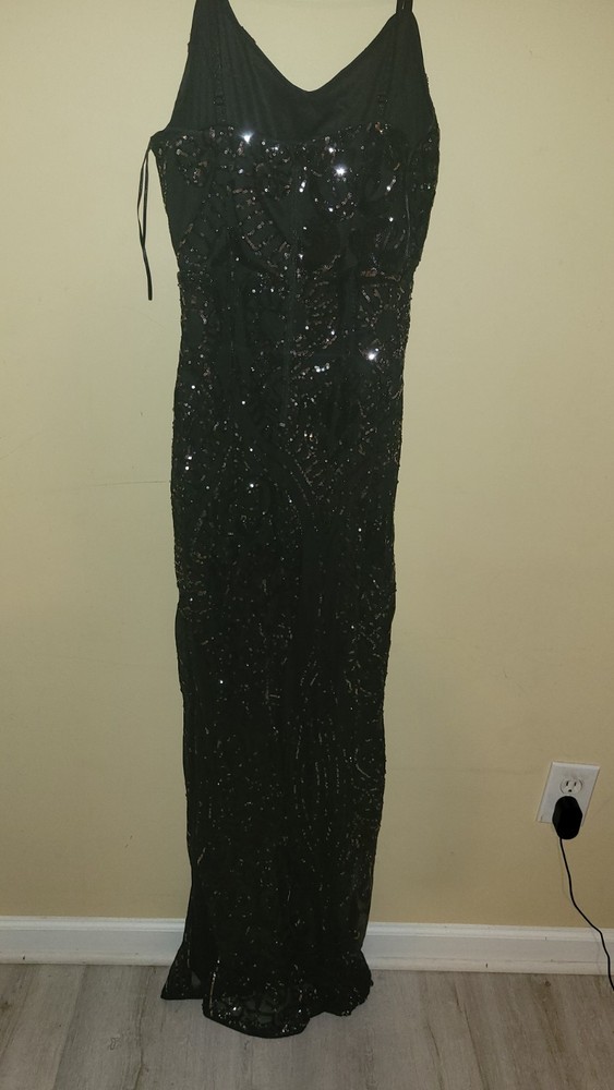 Black Sequin Sleeveless V-Neck Long Maxi Dress for Evening Party Formal