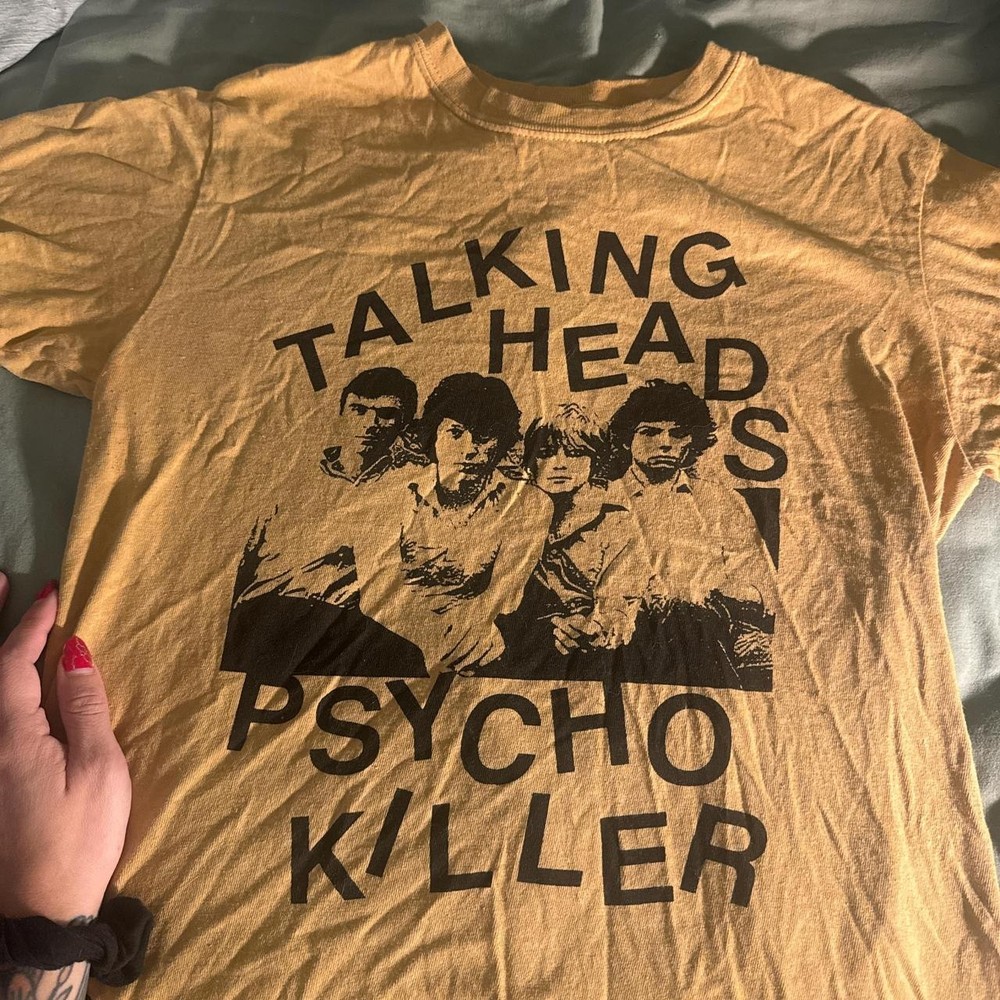 Vintage Talking Heads rock tour concert short sleeve gold color shirt VK08368