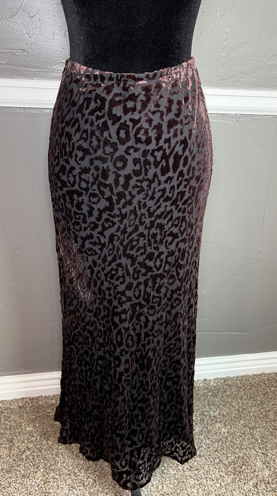 Bloomingdale's Silk Velvet Burnout Skirt Women Sz 10 Brown Maxi Earth Fairy Boho