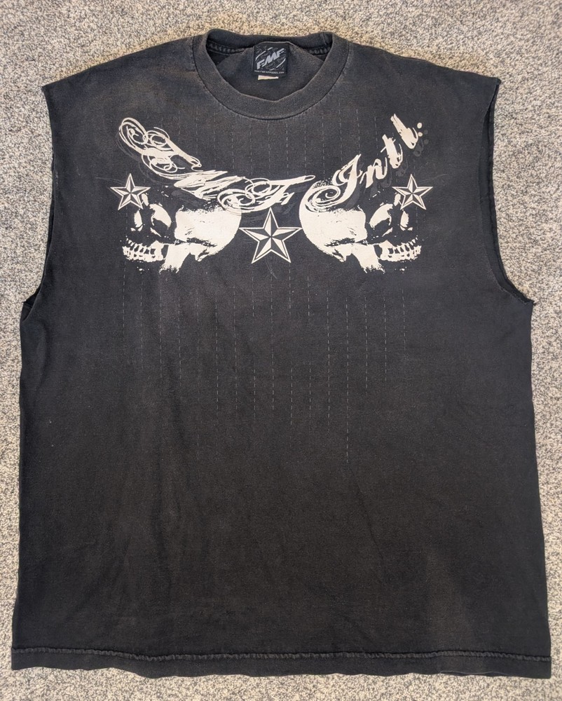 FMF Cutoff Shirt Tank Skulls Nautical Stars Grunge Biker Y2K Black Mens XL RARE