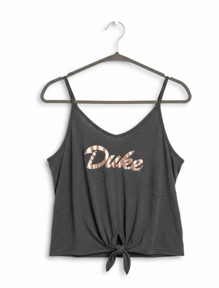 Duke Blue Devils Womens Tie Front Tank Top L 12-14 Gray Rivalry Threads NWT