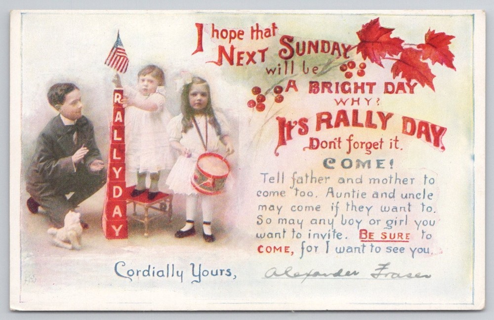 Vintage Rally Day Postcard Goodenough & Woglom Children Flag Drum Early 1900s