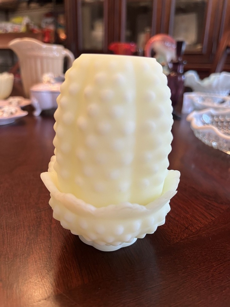 Vintage Fenton Hobnail Custard Glass Fairy Lamp