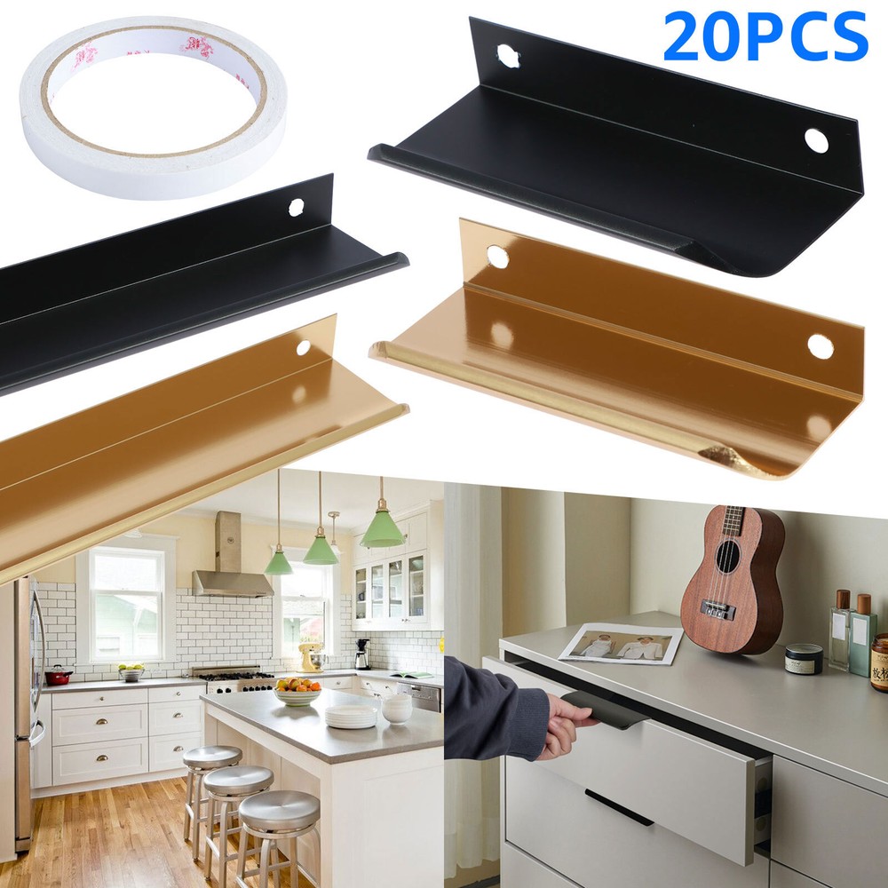 26/20Pcs Edge Finger Pulls Adhesive Drawer Pulls Black/Gold Finger Edge berTj∝