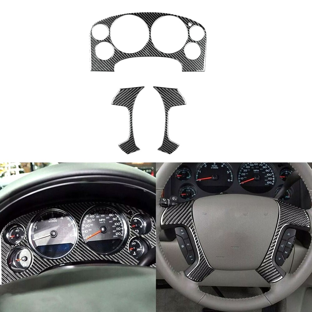 3Pcs Real Carbon Fiber Steering Wheel Cover for Chevy Silverado Tahoe Sierra