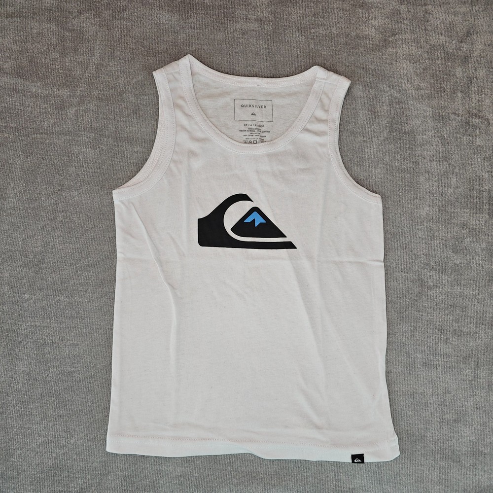 Quiksilver Boys Graphic T-Shirt Youth 4T White Logo Muscle Tank Top Cotton Crew