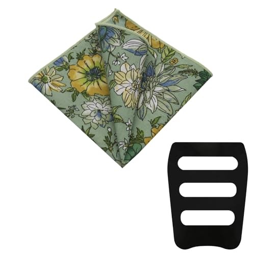Floral Pocket Square for men, Handkerchief for Men Mens White Green Flower