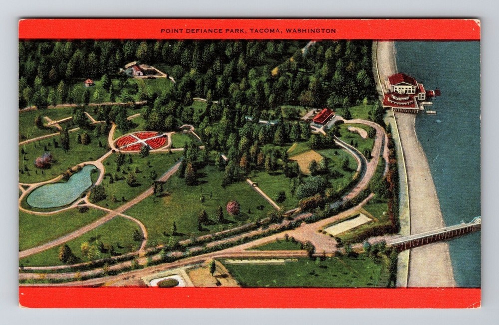 Tacoma WA-Washington, Point Defiance Park, Aerial View, Vintage Postcard