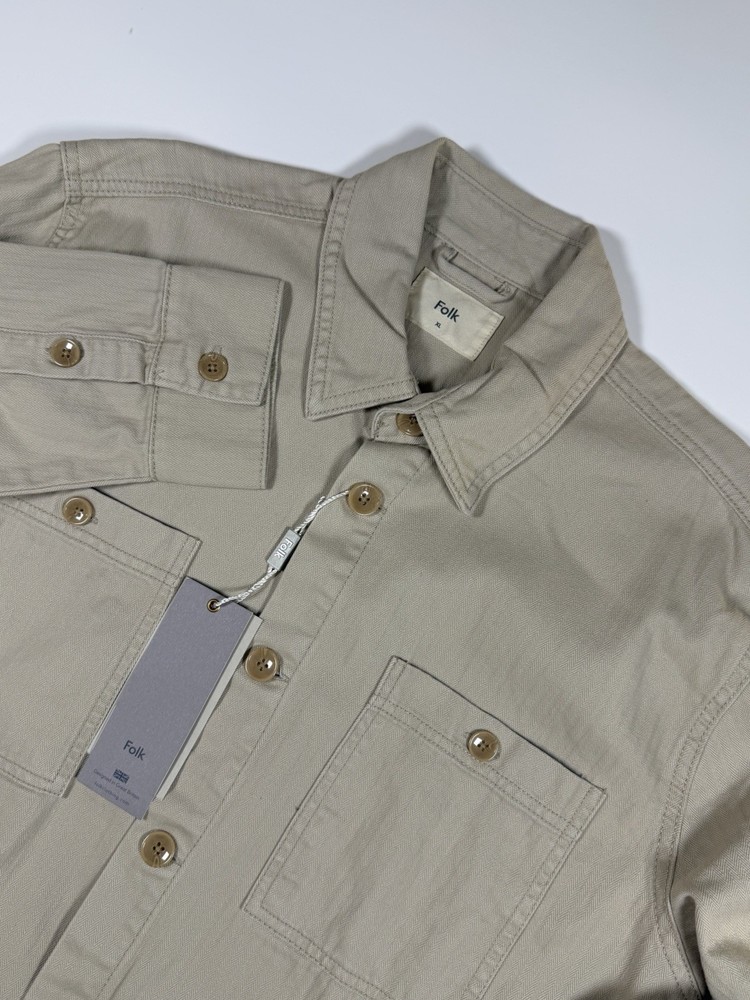 Folk Clothing Herrington Herringbone Twill 4 Pocket Jacket Stone Size XL
