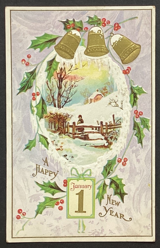 Happy New Year January 1 Vintage Embossed Postcard Posted 1912