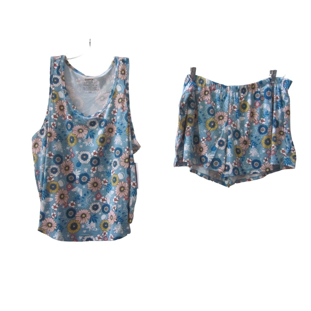 NWT JOYSPUN Blue w/ Multi Flower Print 2 Pc Shirt & Shorts Pajama Sleep Set 2X