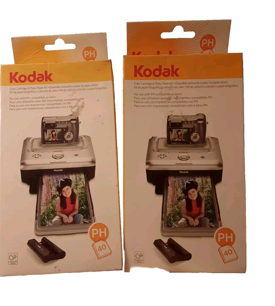 Lot of 2 KODAK PH-40 Color Cartridge & Photo Paper Kits. Scanners And Supplies