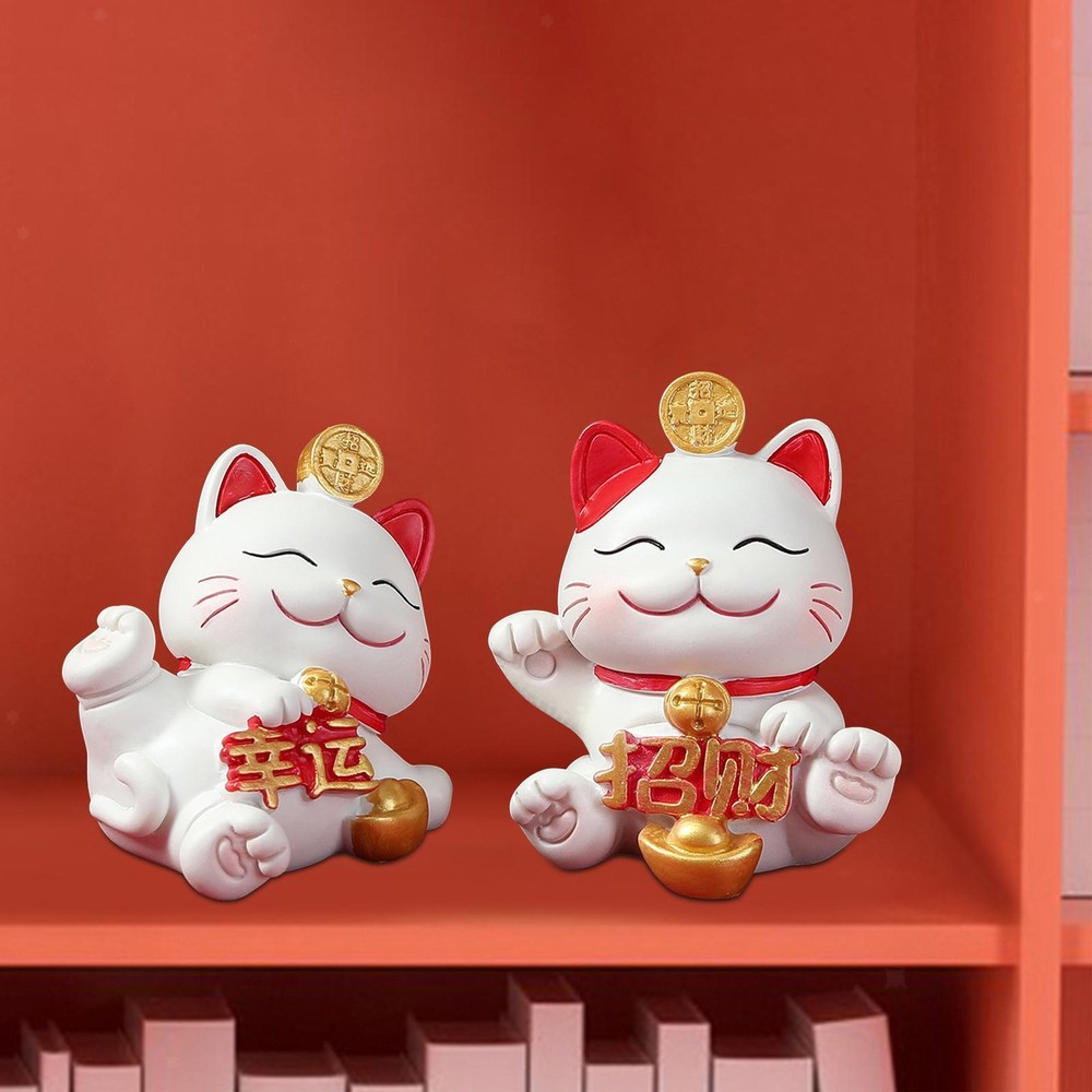 Lucky Cat Figurine Cat Statue Miniature Figurine Tabletop Ornament for Bedroom