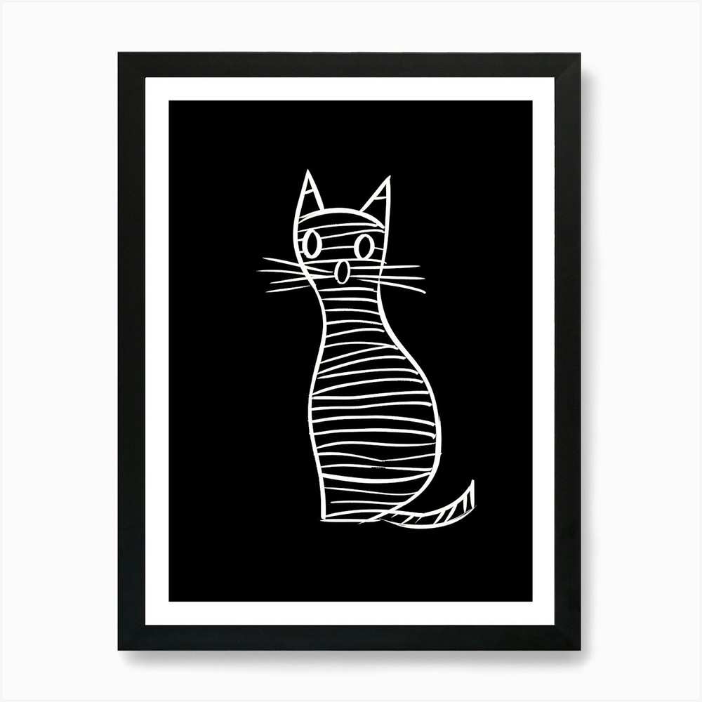 Minimalist Cat Line Drawing Framed Wall Art Canvas Print Poster