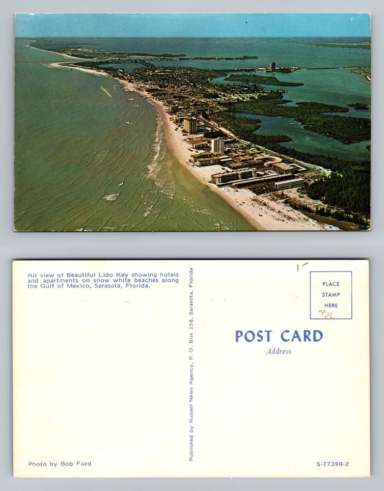 Sarasota, FL-Florida, Aerial Lido Key Beach Scene PC Vintage Postcard