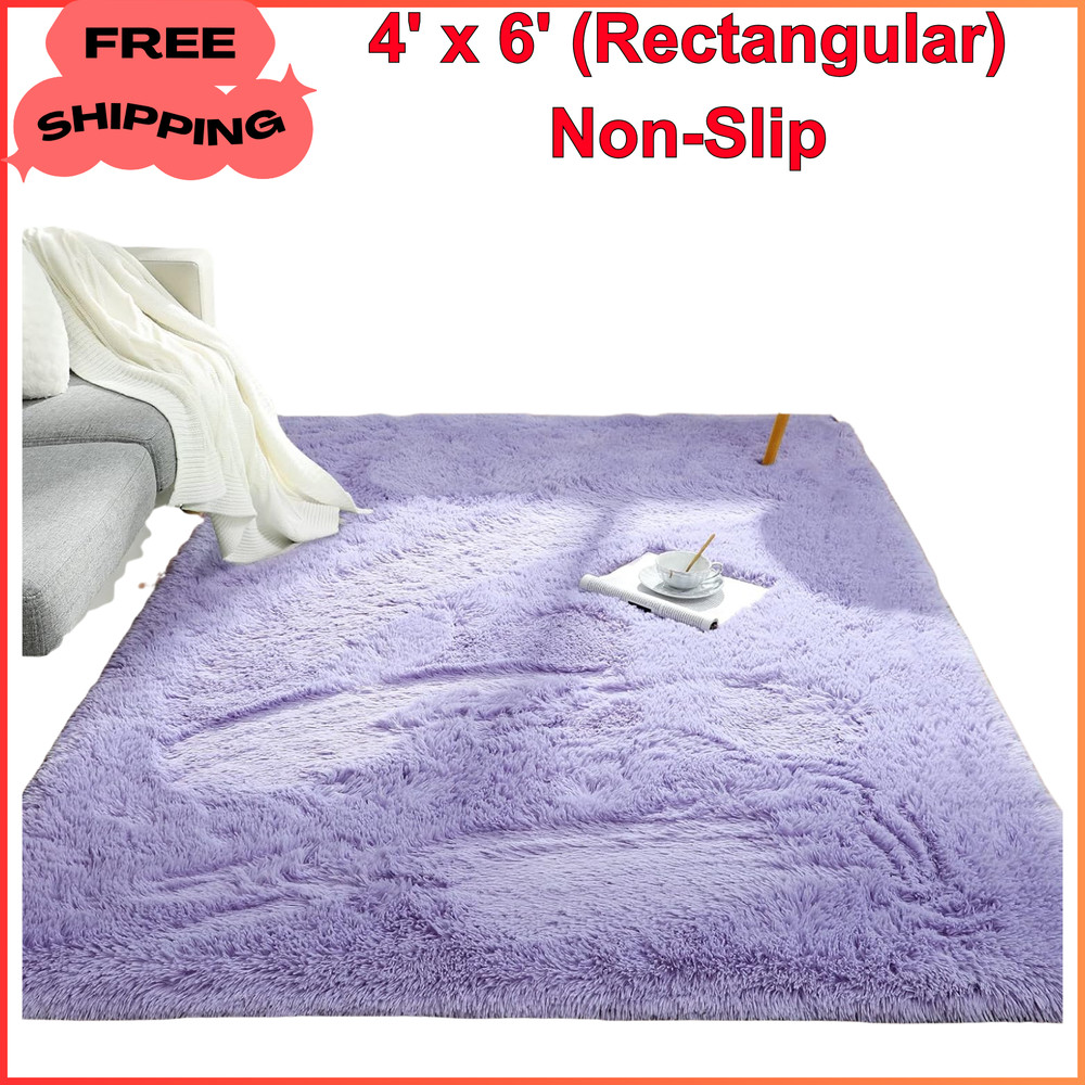 Pettop Fluffy Lavender Purple Area Rug for Bedroom Living Room - 4x6 Feet Soft