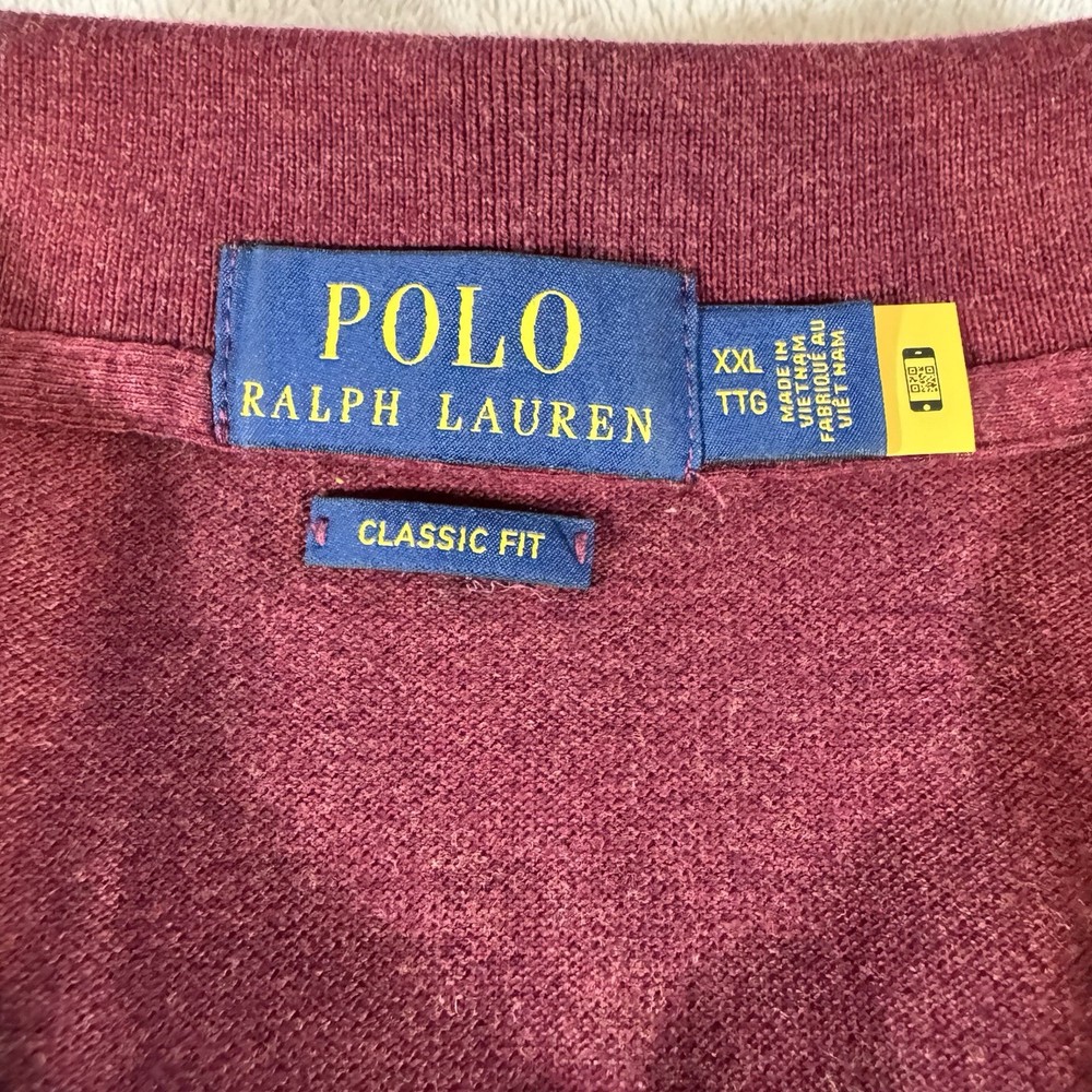 POLO Ralph Lauren Mens XXL Maroon Long Sleeve Polo Shirt Classic Fit Cotton