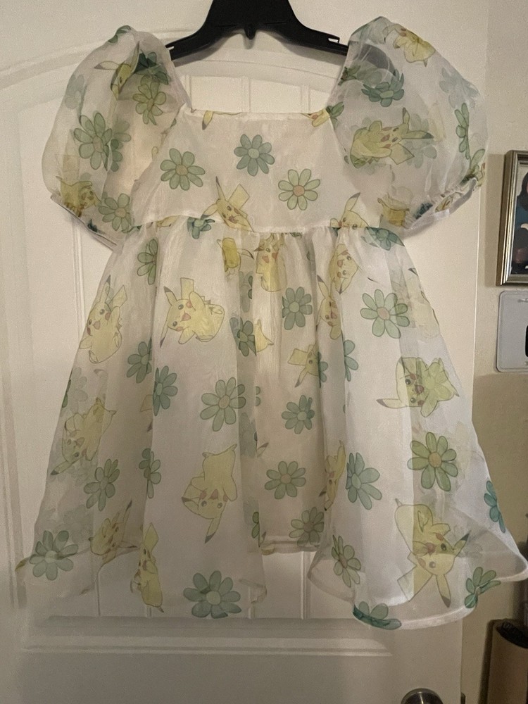 Pokémon Pikachu Organza Girls Size XL (14) Tulle Dress Puff Sleeve