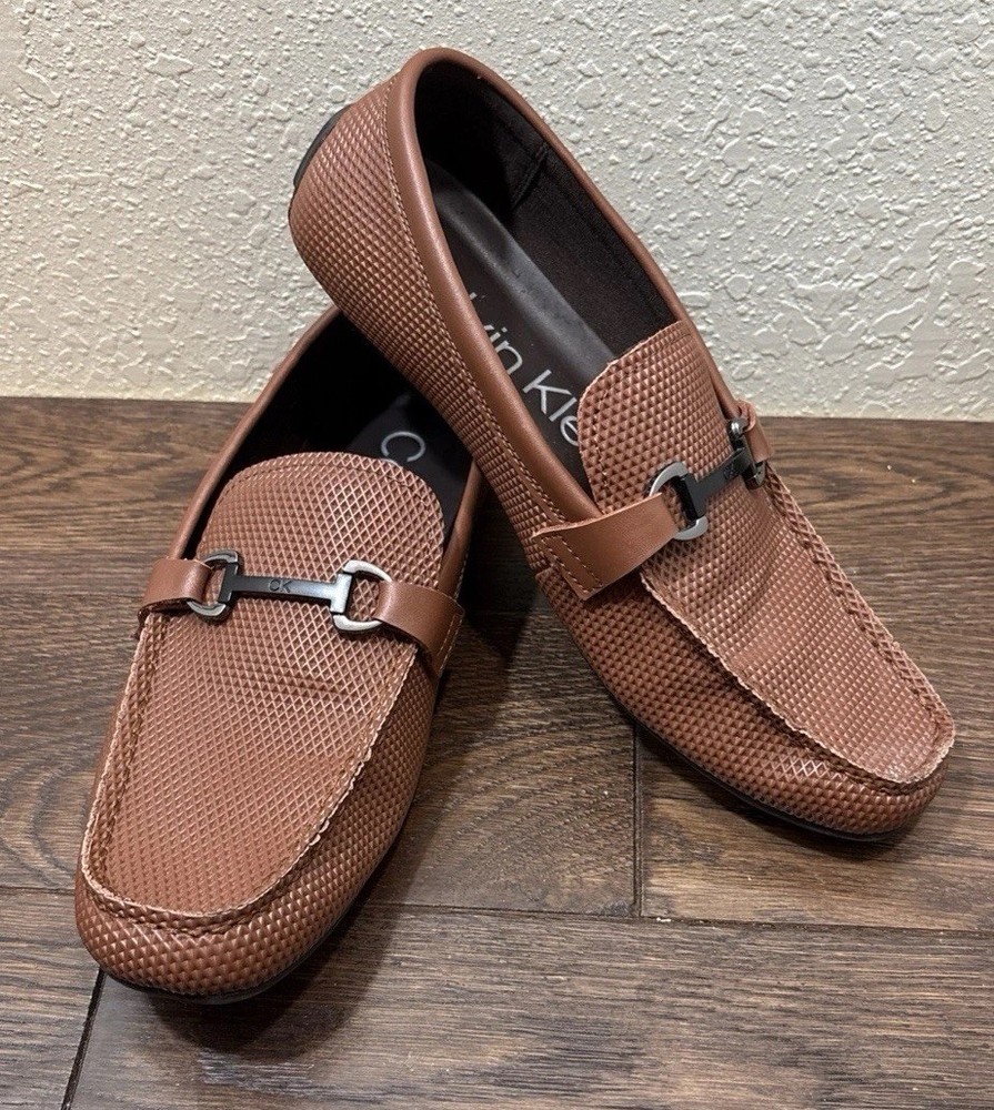 Calvin Klein Shoes Men's 11 Brown Casual Slip-on Loafers Magnus Embossed Drivers