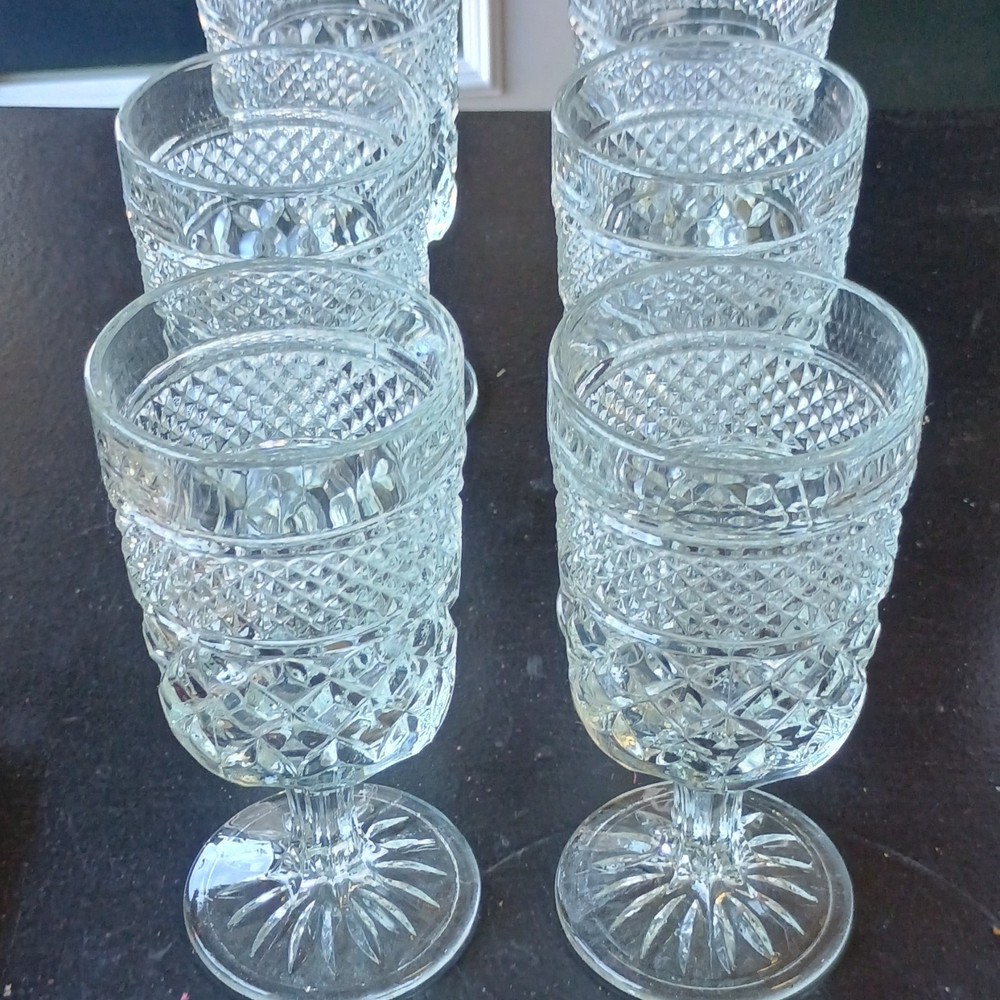 Set of 6 Clear Pressed Glass Goblets, 6-Inch Round Glossy Finish