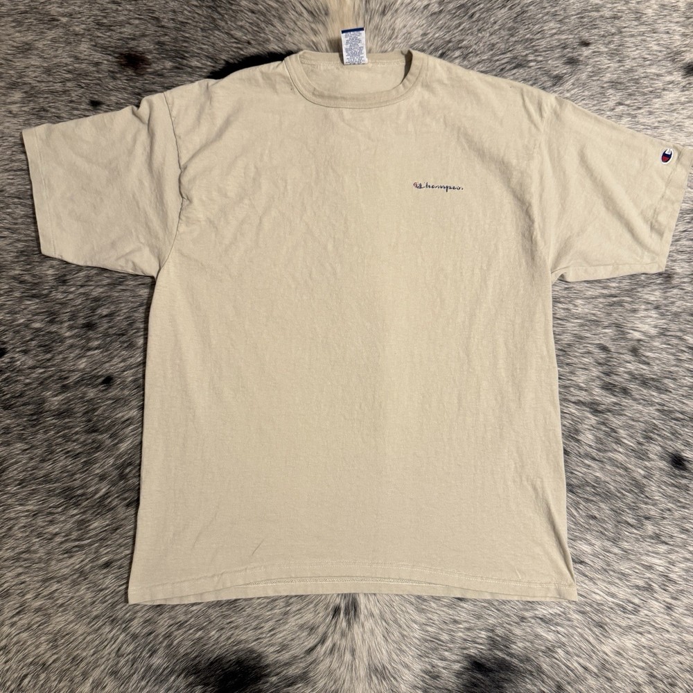 Vintage Champion Script Logo Tee Tan Beige USA Made XXL 🔥