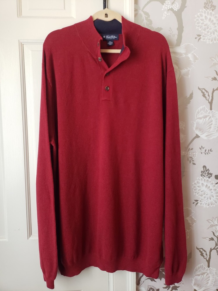 Brooks Brothers Mens Maroon Cotton Cashmere Knit Henley Sweater Sz 1XLT Tall