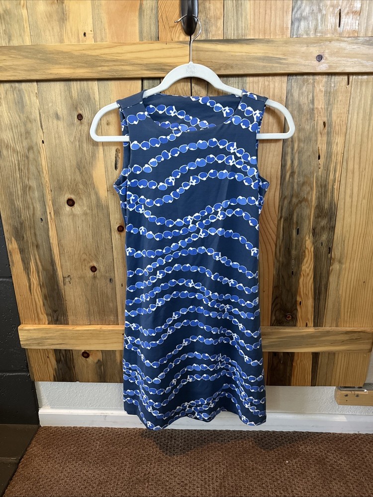 Pre-Owned Size S Mahi Gold Blue/White Sleeveless Stretch Shift Print Dress (2G)