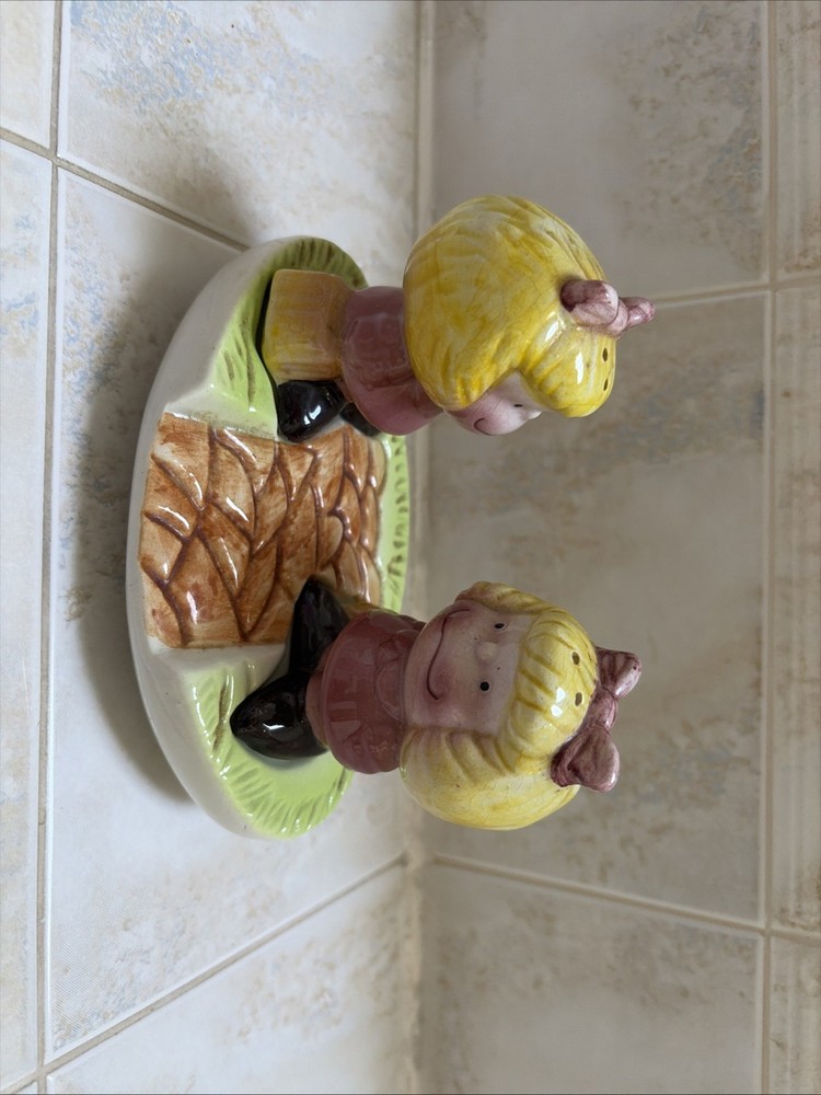 Vintage Ceramic 2 Girls Salt And Pepper Shakers.