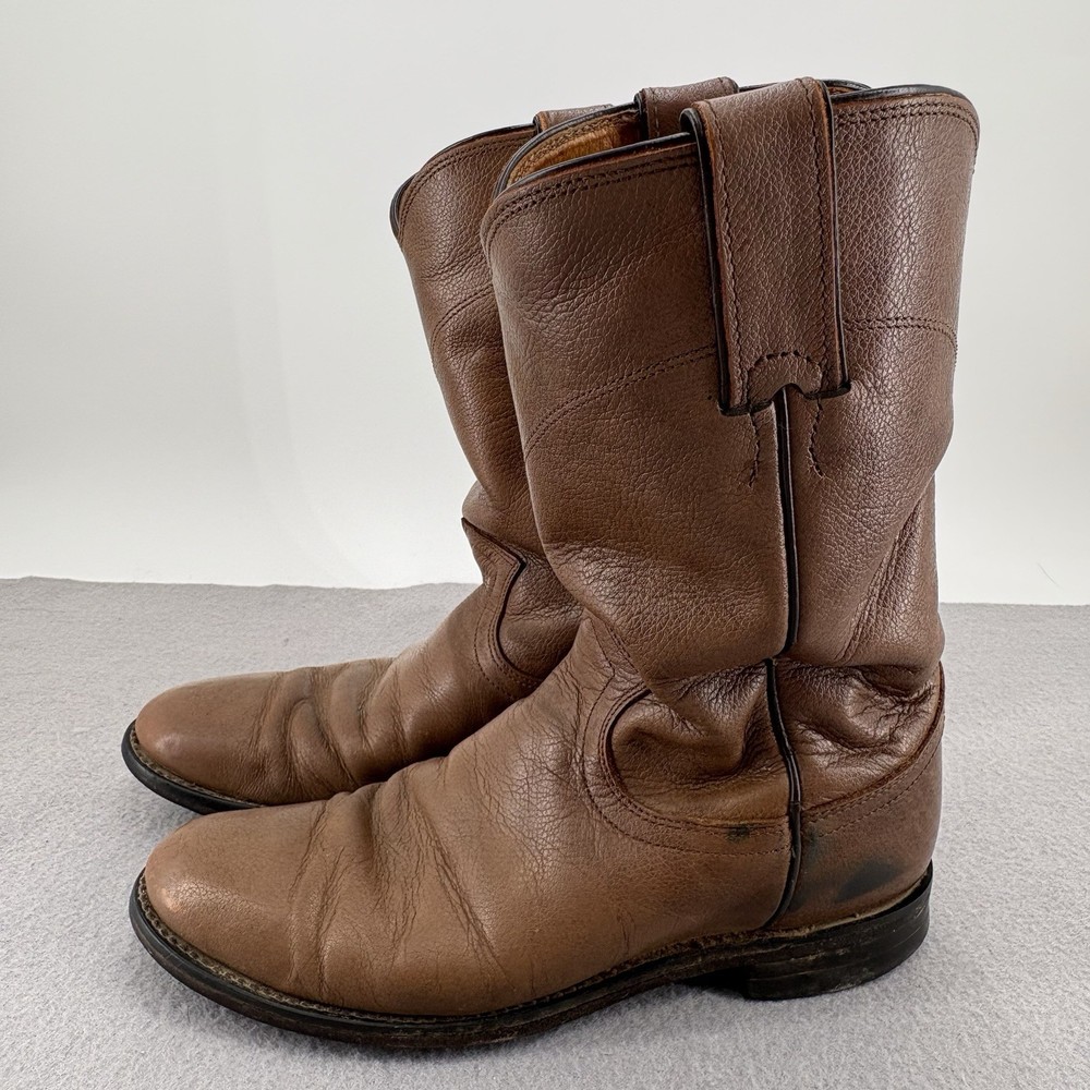 Mens Justin Jackson 3714 Roper Brown Leather Western Cowboy BOOTS Sz 8d