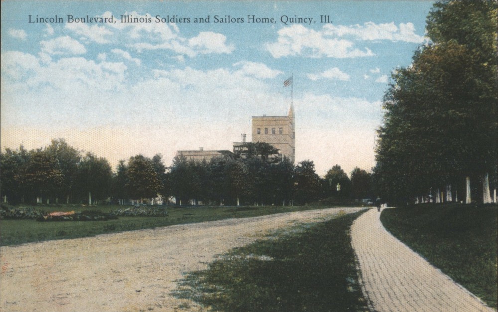 Quincy, Illinois IL Lincoln Boulevard, Soldiers & Sailors Home Vintage Postcard