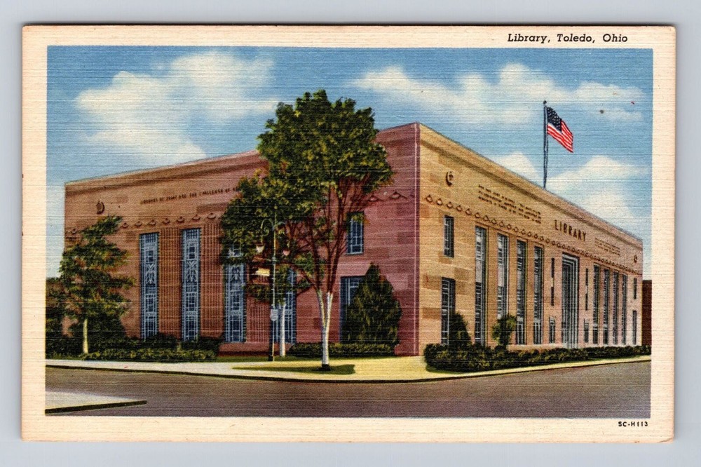 Toledo OH-Ohio, Library, Antique, Vintage Souvenir Postcard