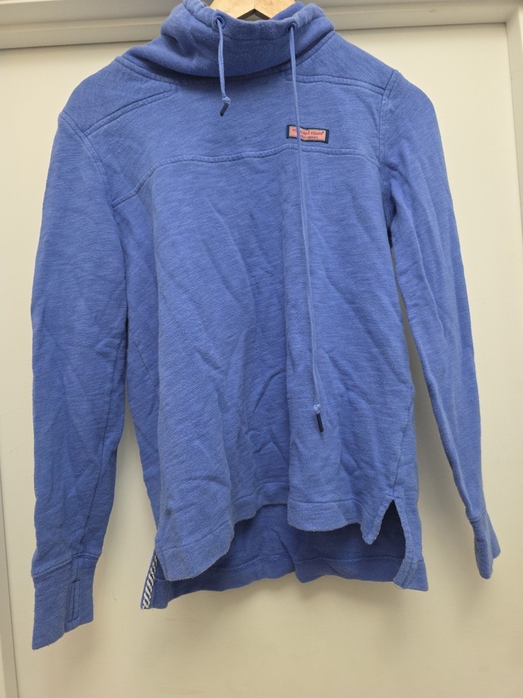 Vineyard Vines Sweatshirt Women’s L Blue Slub Funnel Neck Shep Shirt Thumb Holes