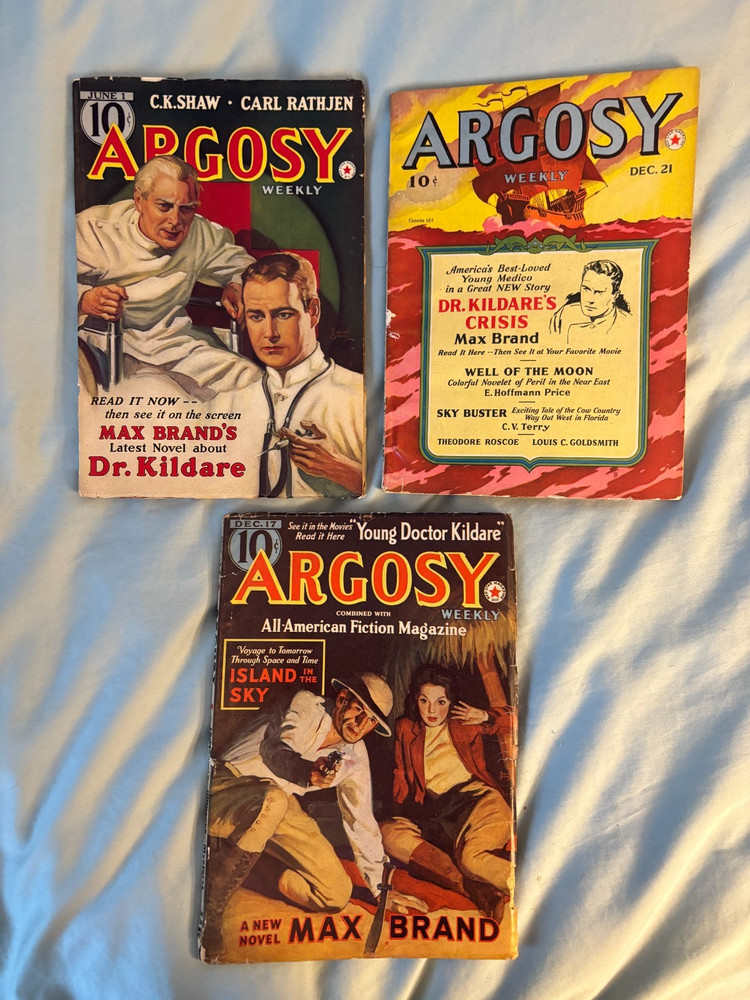 3 Argosy pulps 1938-1941 movie tie-in Dr. Kildare film series VG+