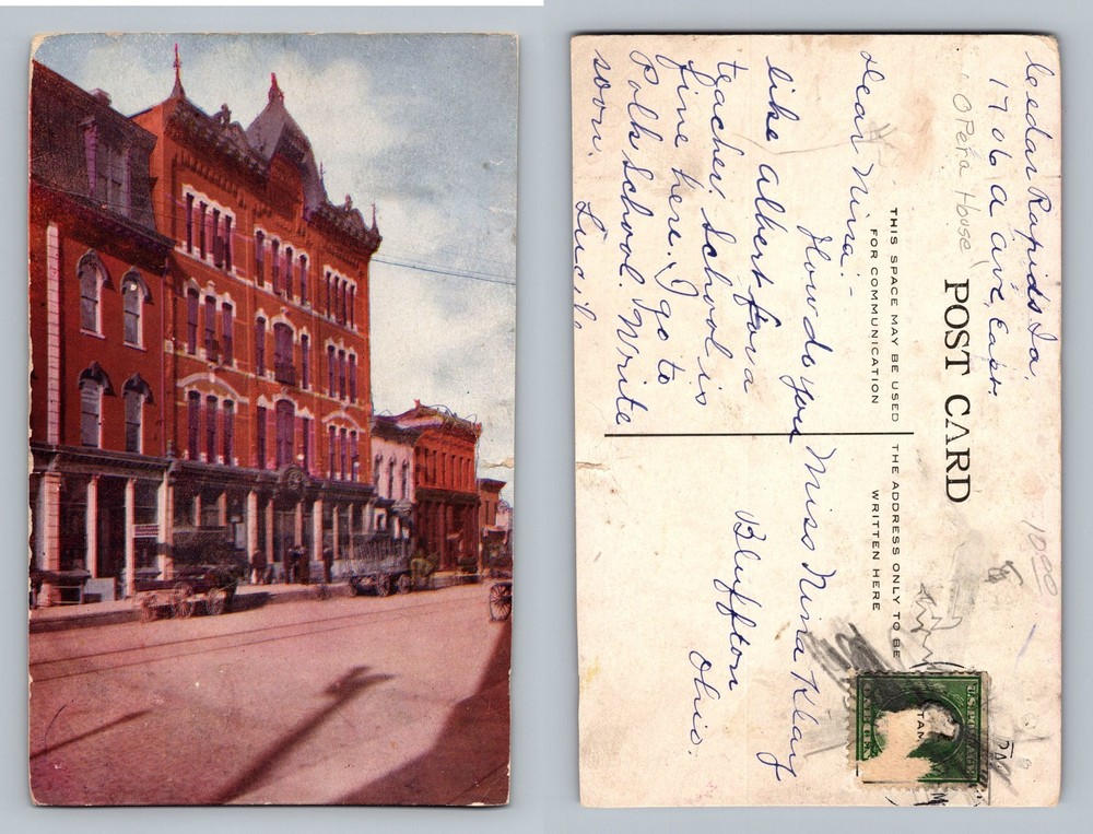 Cedar Rapids, IA-Iowa, Opera House Red Brick Building View Vintage Postcard