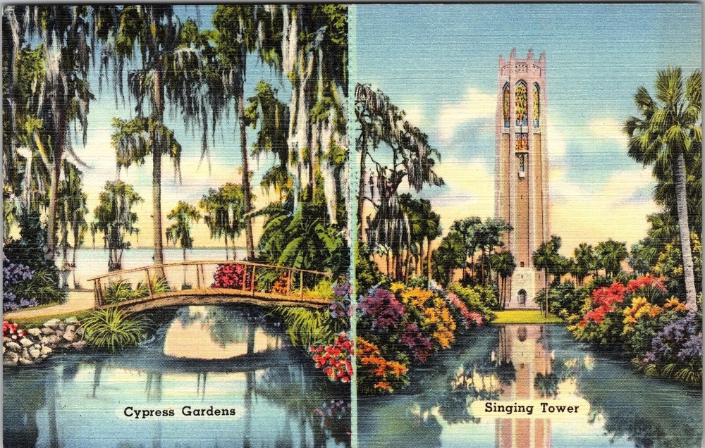 Cypress Gardens FL-Florida, Scenic, Singing Tower, Vintage Postcard