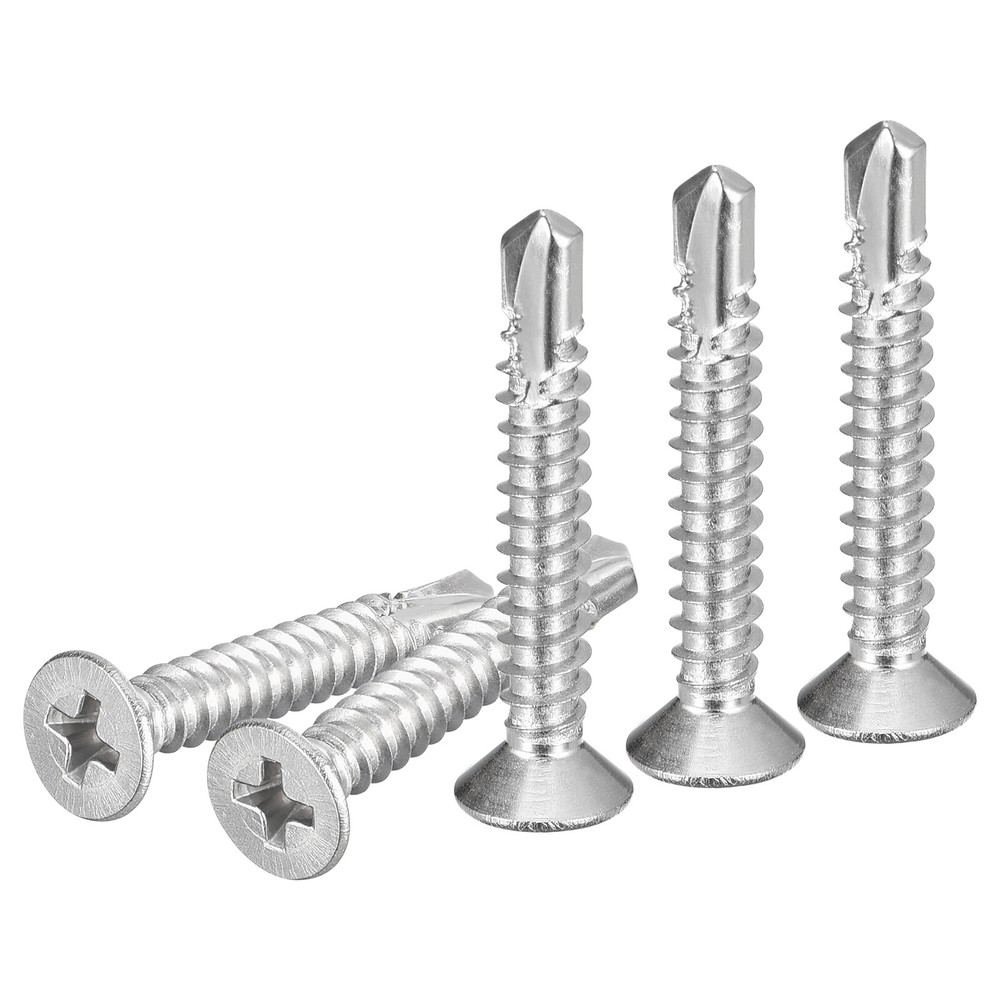 100Pcs ST4.8x32mm Self Drilling Screws Steel Flat Head Phillips Sheets Silver