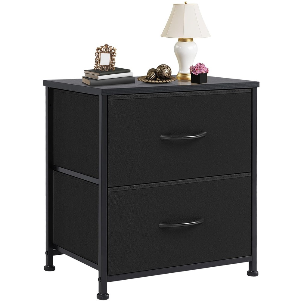 Nightstand Small Dresser with 2 Fabric Drawers Side Tables Bedroom End Table ...