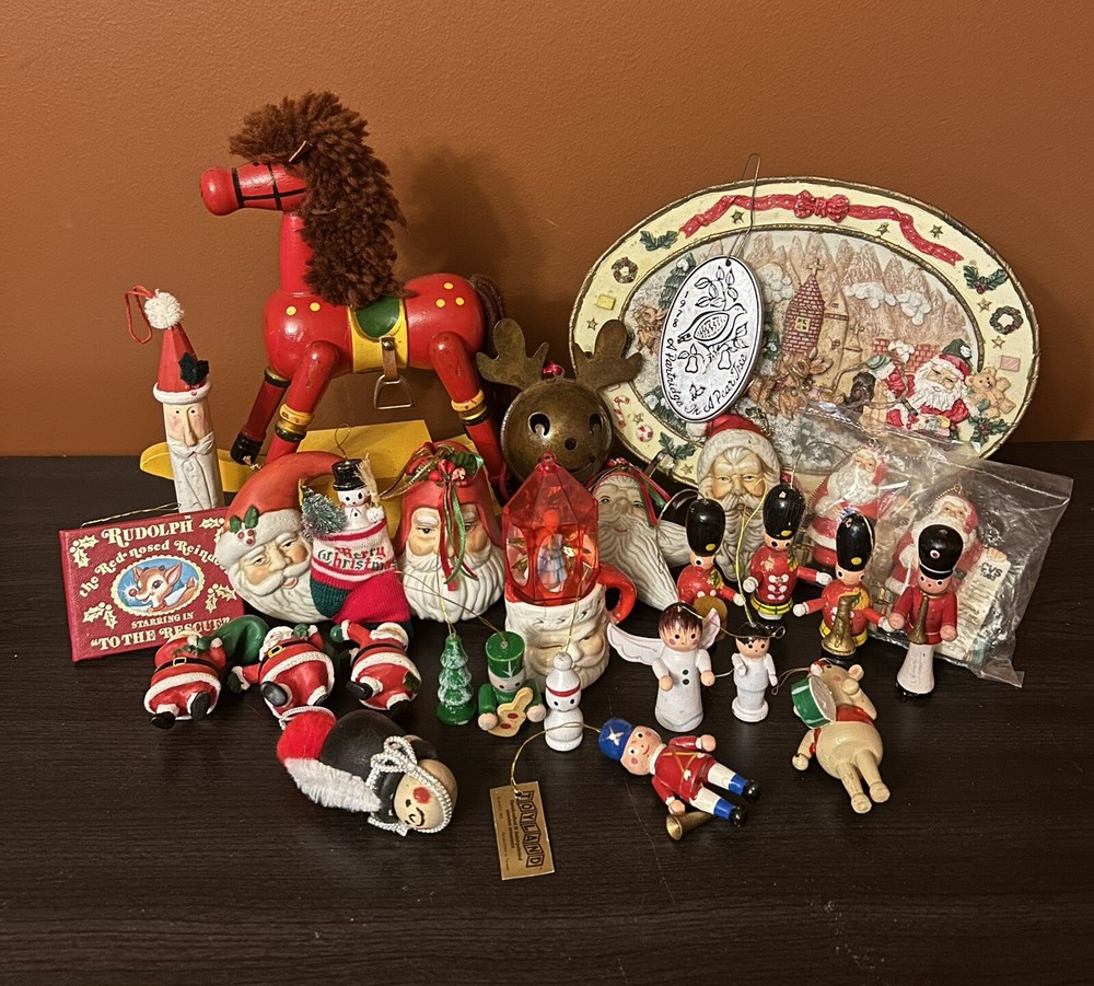Vintage Christmas Ornament Lot & Variety Holiday Decor Santa Rudolph Toy Soldier